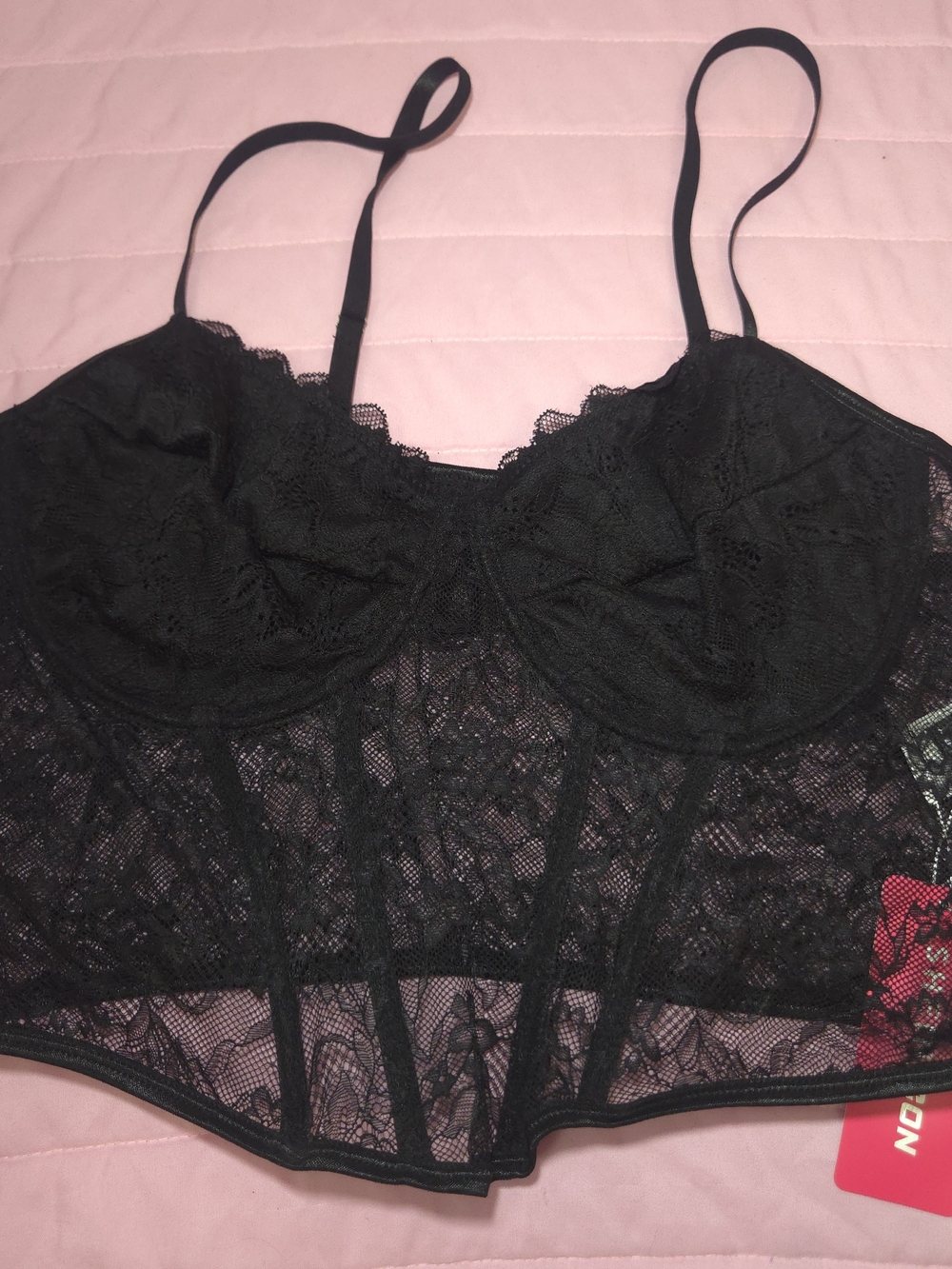 SHEIN Black Lace Longline Underwire Bralette